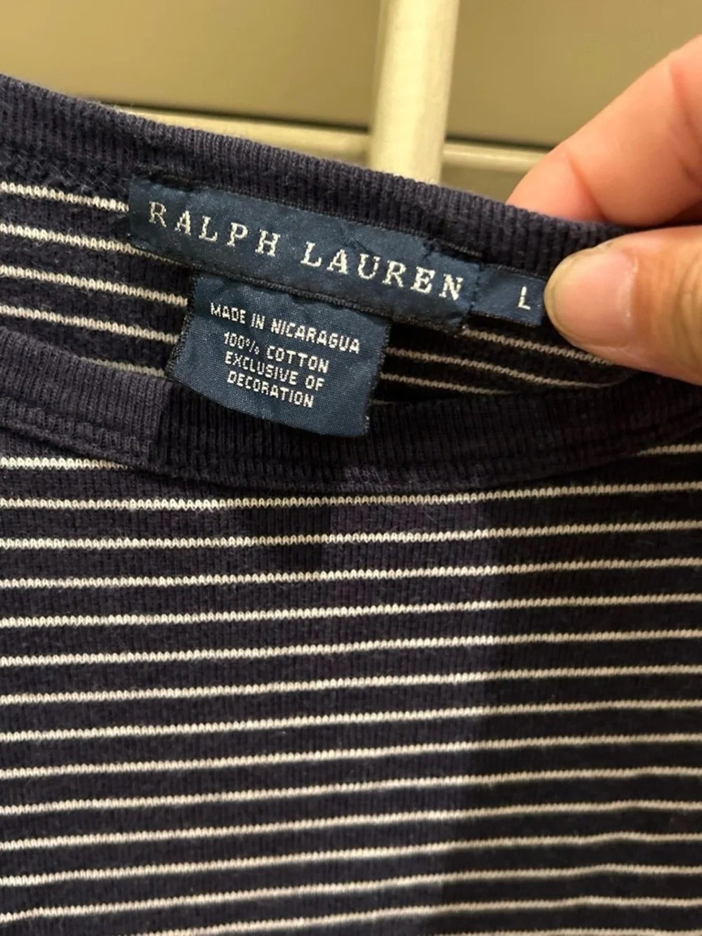 Ralph Lauren Navy and White Striped Short-Sleeve Tee
